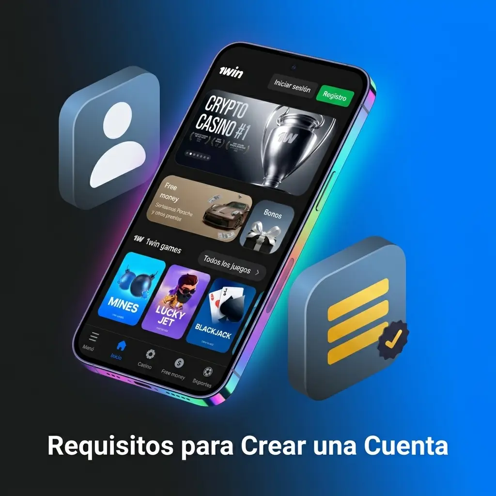 Requisitos para crear cuenta en 1win Colombia: edad mínima 18 años, una cuenta por persona y datos verídicos