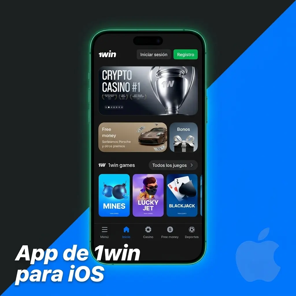 App de 1win para iOS disponible en App Store para iPhone con iOS 12.0 o superior, descarga rápida y sencilla